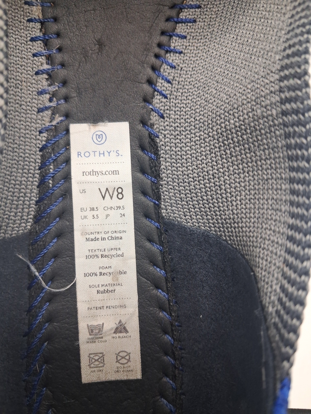 Rothy's Women's Pointed Slip-On Flats in Gray with Blue Trim - Picture 10 of 10
